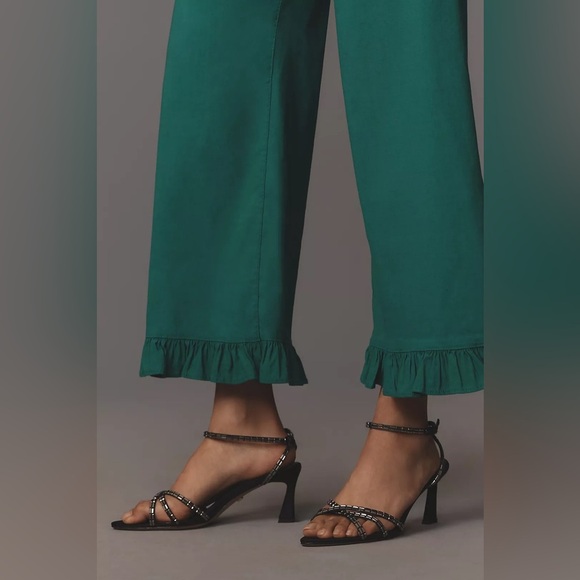 NWT! Anthro The Colette Magic Fabric Ruffled Crop Wide-Leg Pants by Maeve - 32 🏀 - Picture 2 of 6